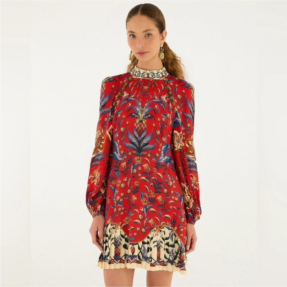 Farm Rio: Red Winter Breeze Lenzing Viscose Mini Dress - Picture 1 of 13